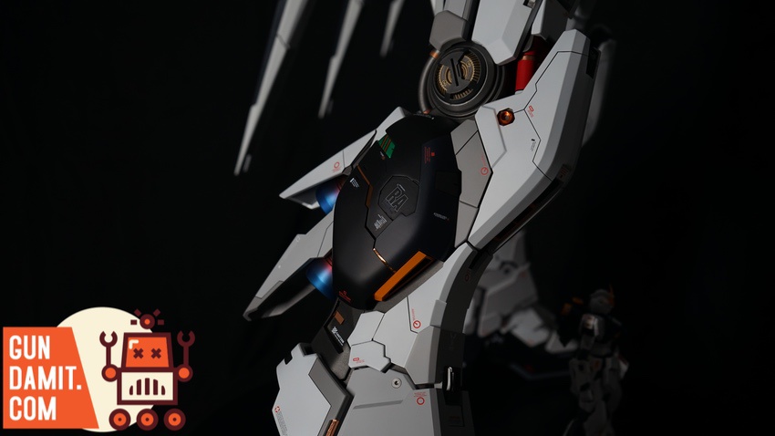 Nu Gundam garage kit rear view with full fin funnel spread and LED glow Nu Gundam garage kit rear view with full fin funnel spread and LED glow