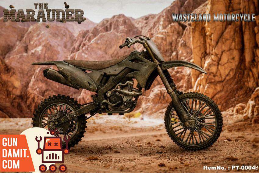 Premier Toys 1/6 PT0004B Wasteland Motorcycle side view in desert setting Premier Toys 1/6 PT0004B Wasteland Motorcycle side view in desert setting