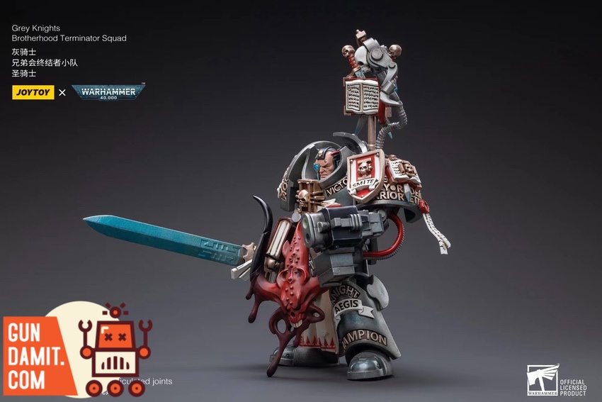 Grey Knights Terminator Paladin rear view showing ornate inscribed armor and relics Grey Knights Terminator Paladin rear view showing ornate inscribed armor and relics