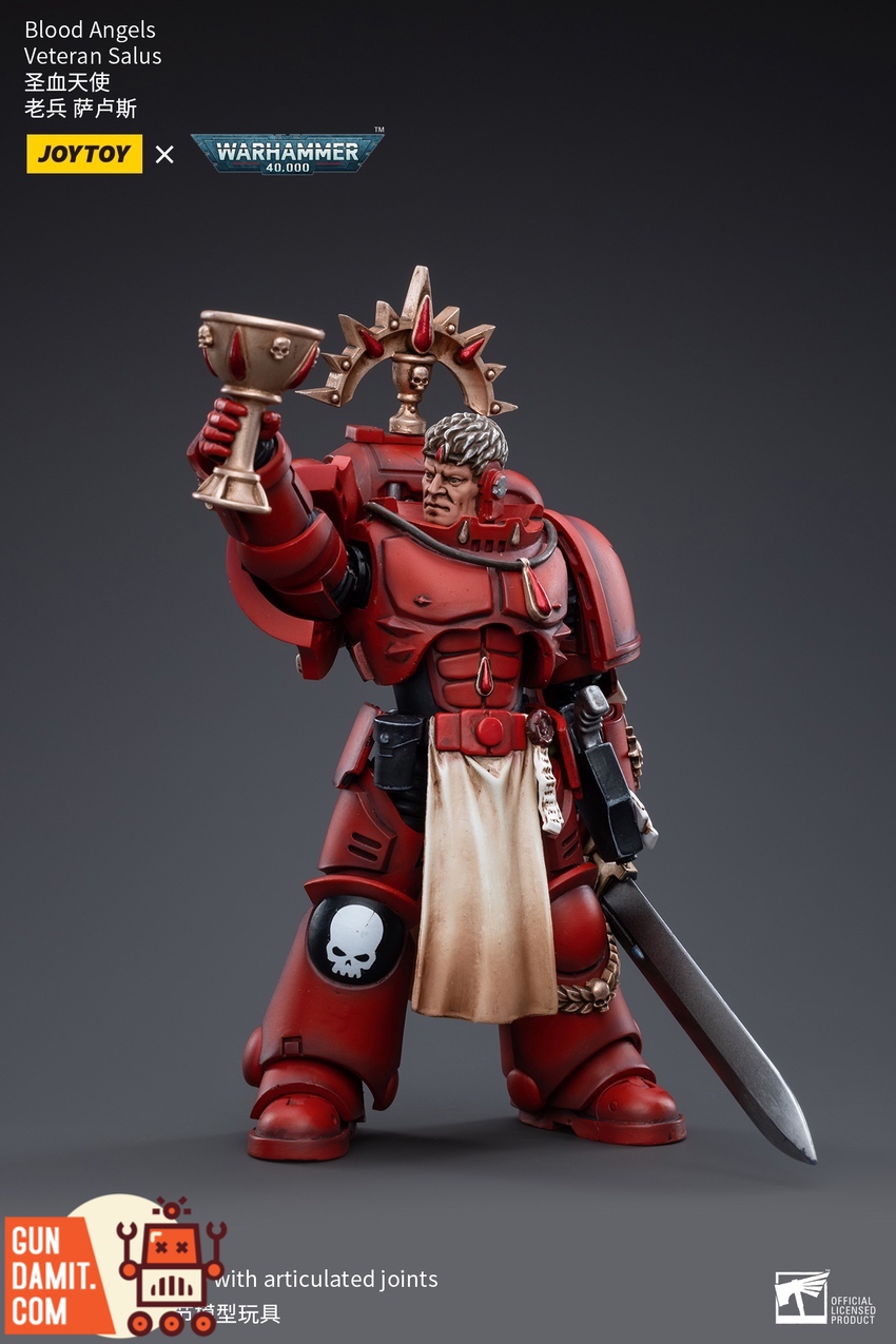 JoyToy WH40K Blood Angels Salus close-up on helmet and armor details JoyToy WH40K Blood Angels Salus close-up on helmet and armor details