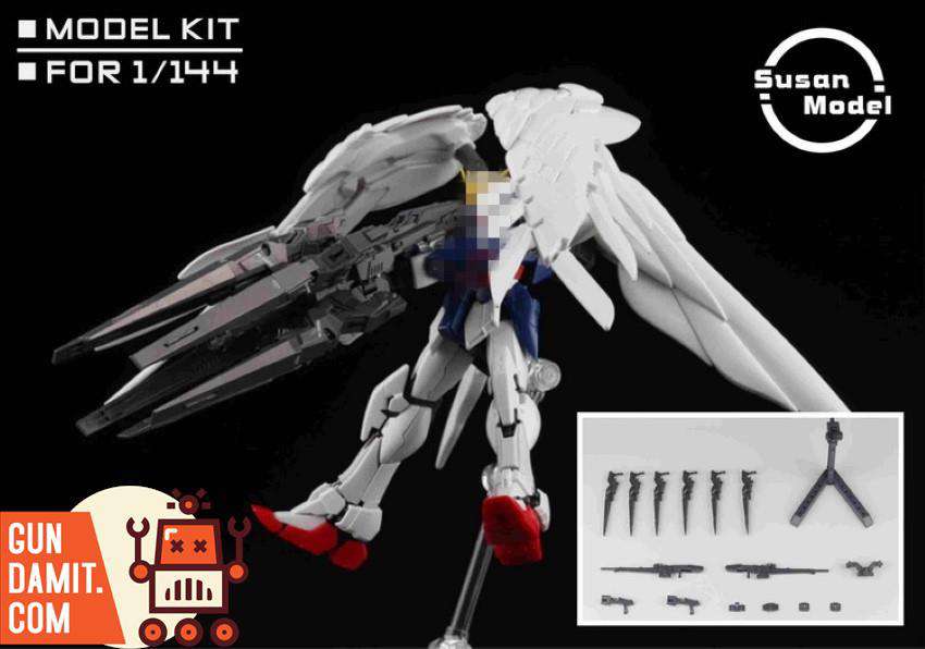 Susan Model SU017 Drei Zwergs installed on Wing Gundam with asymmetric weapon loadout and angel wing Susan Model SU017 Drei Zwergs installed on Wing Gundam with asymmetric weapon loadout and angel wing