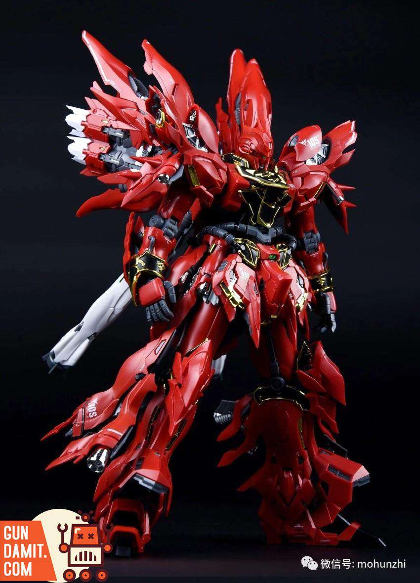 Sinanju UC-01 conversion kit close-up on red armor and gold inner frame details Sinanju UC-01 conversion kit close-up on red armor and gold inner frame details