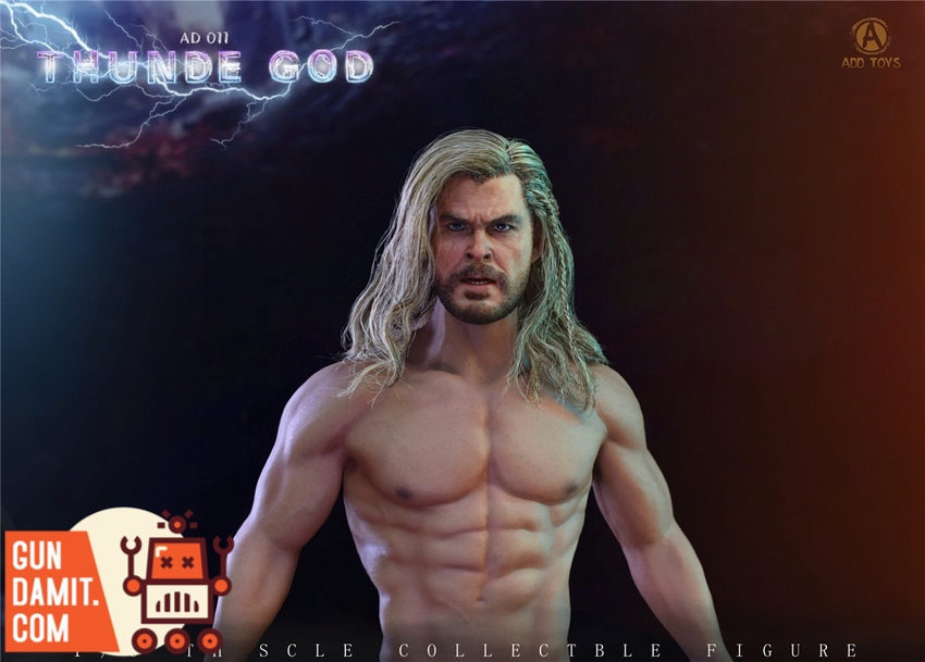 ADD Toys 1/6 AD-011 Thunder God bare chest headsculpt close-up with long blonde hair ADD Toys 1/6 AD-011 Thunder God bare chest headsculpt close-up with long blonde hair