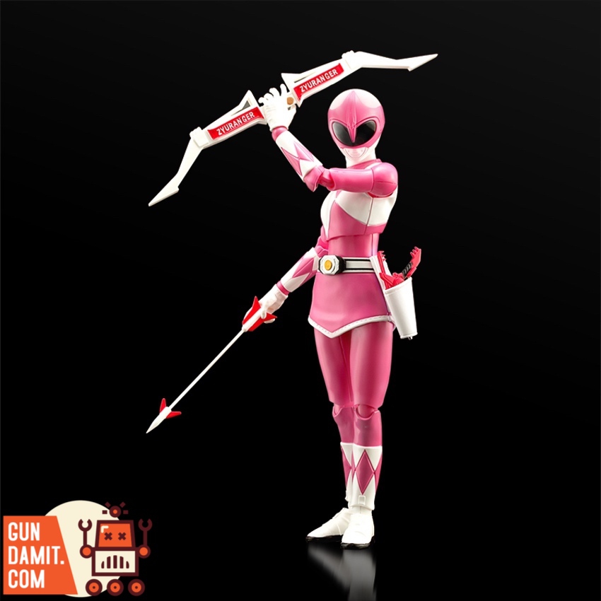 Flame Toys Furai Model Pink Ranger graceful pose on dark background Flame Toys Furai Model Pink Ranger graceful pose on dark background