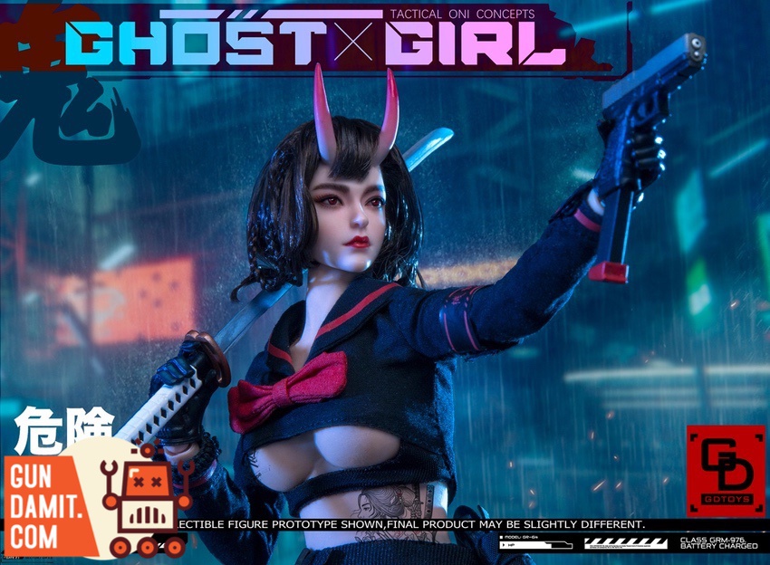 GDTOYS 1/6 GD97004 Ghost Girl close-up with dual weapons katana and pistol GDTOYS 1/6 GD97004 Ghost Girl close-up with dual weapons katana and pistol
