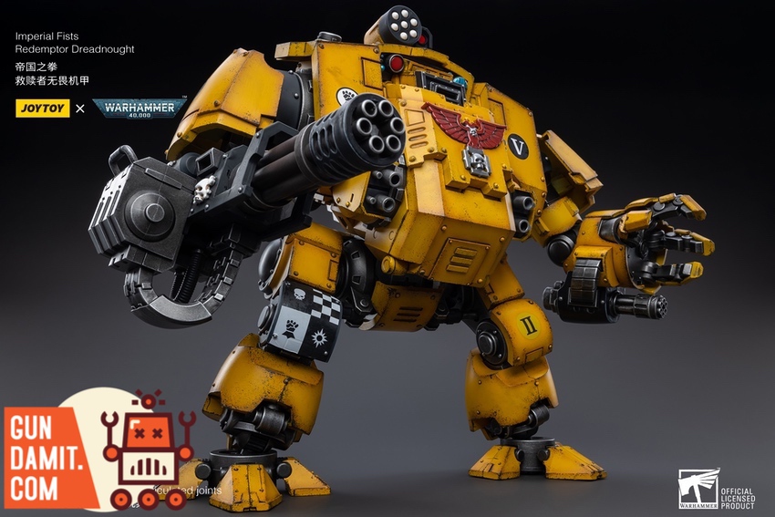 Imperial Fists Redemptor Dreadnought close-up on chapter insignia and weathering Imperial Fists Redemptor Dreadnought close-up on chapter insignia and weathering