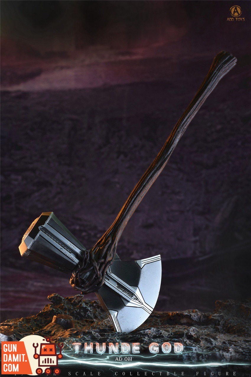 ADD Toys 1/6 AD-011 Thunder God Stormbreaker axe accessory on rocky terrain base ADD Toys 1/6 AD-011 Thunder God Stormbreaker axe accessory on rocky terrain base
