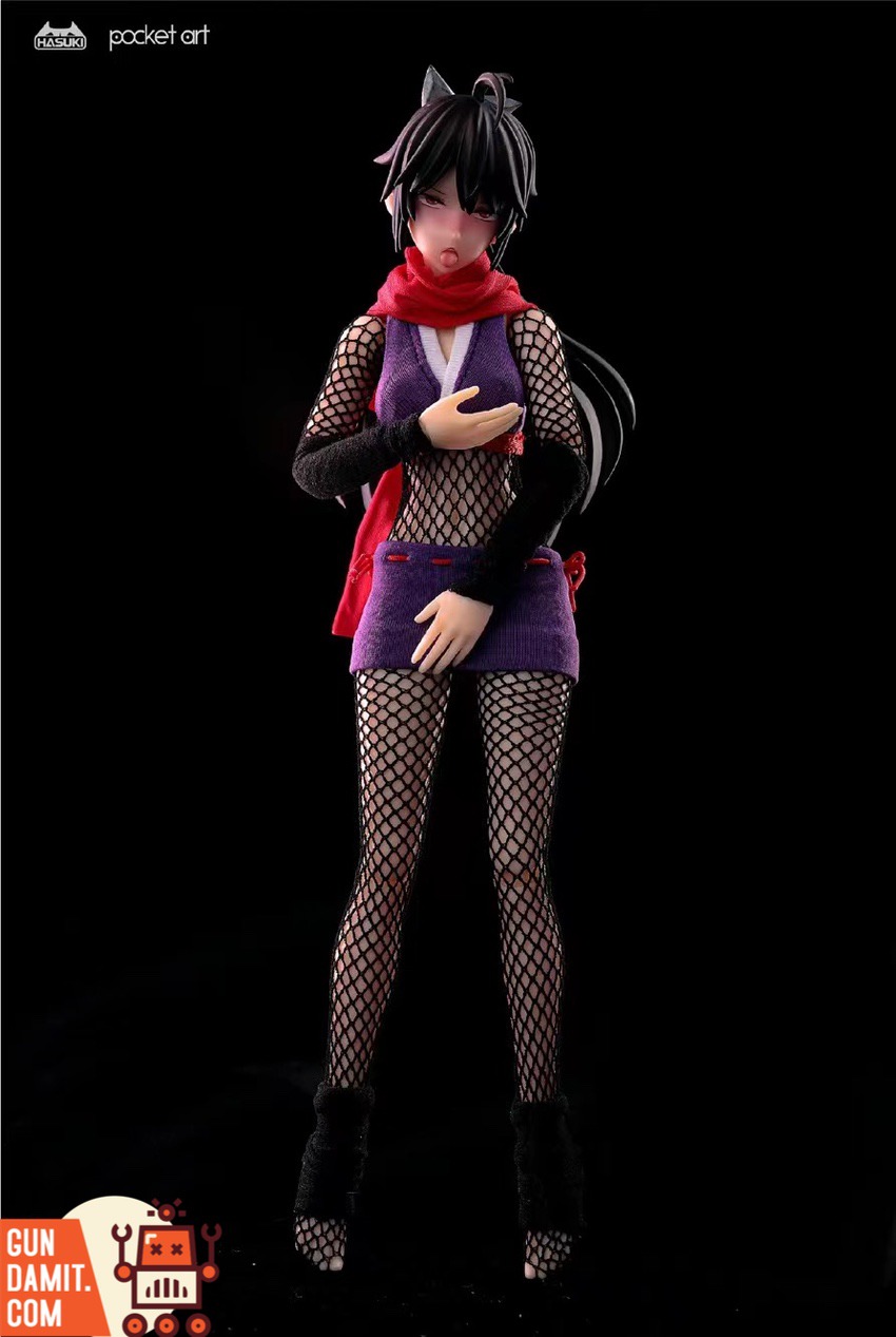 Pocket Art Ninja Hagi side profile showing fishnet outfit details Pocket Art Ninja Hagi side profile showing fishnet outfit details