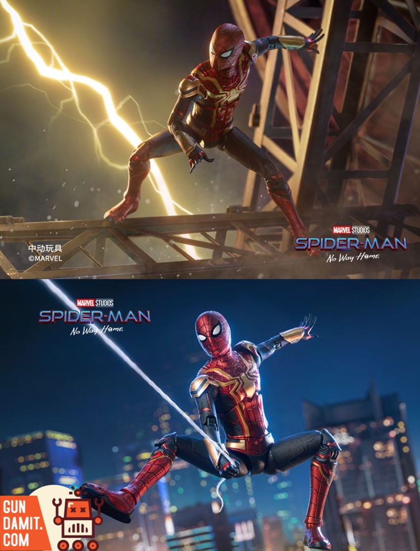 No Way Home Spider-Man red gold suit accessories and stand layout No Way Home Spider-Man red gold suit accessories and stand layout