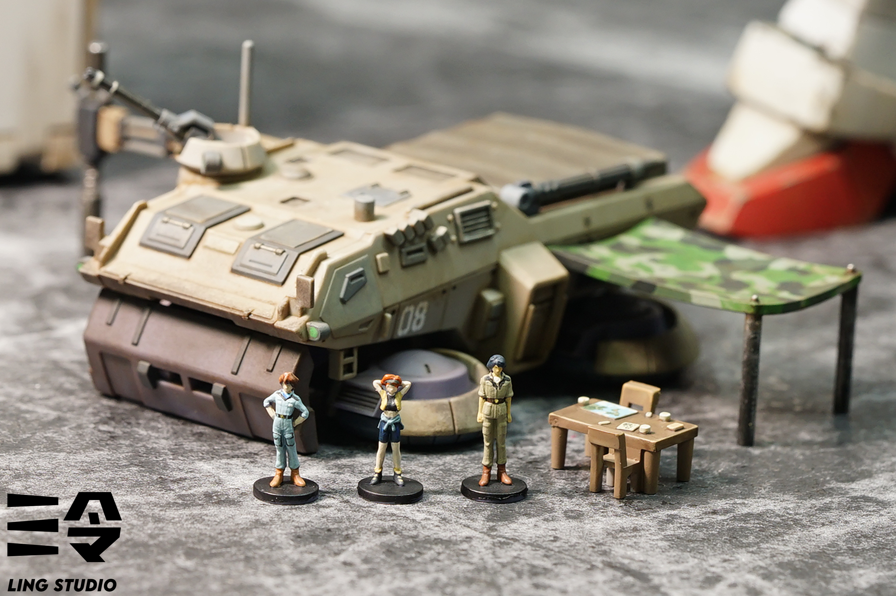 Option Parts Set 02 hover truck vehicle close-up with desert camo Option Parts Set 02 hover truck vehicle close-up with desert camo