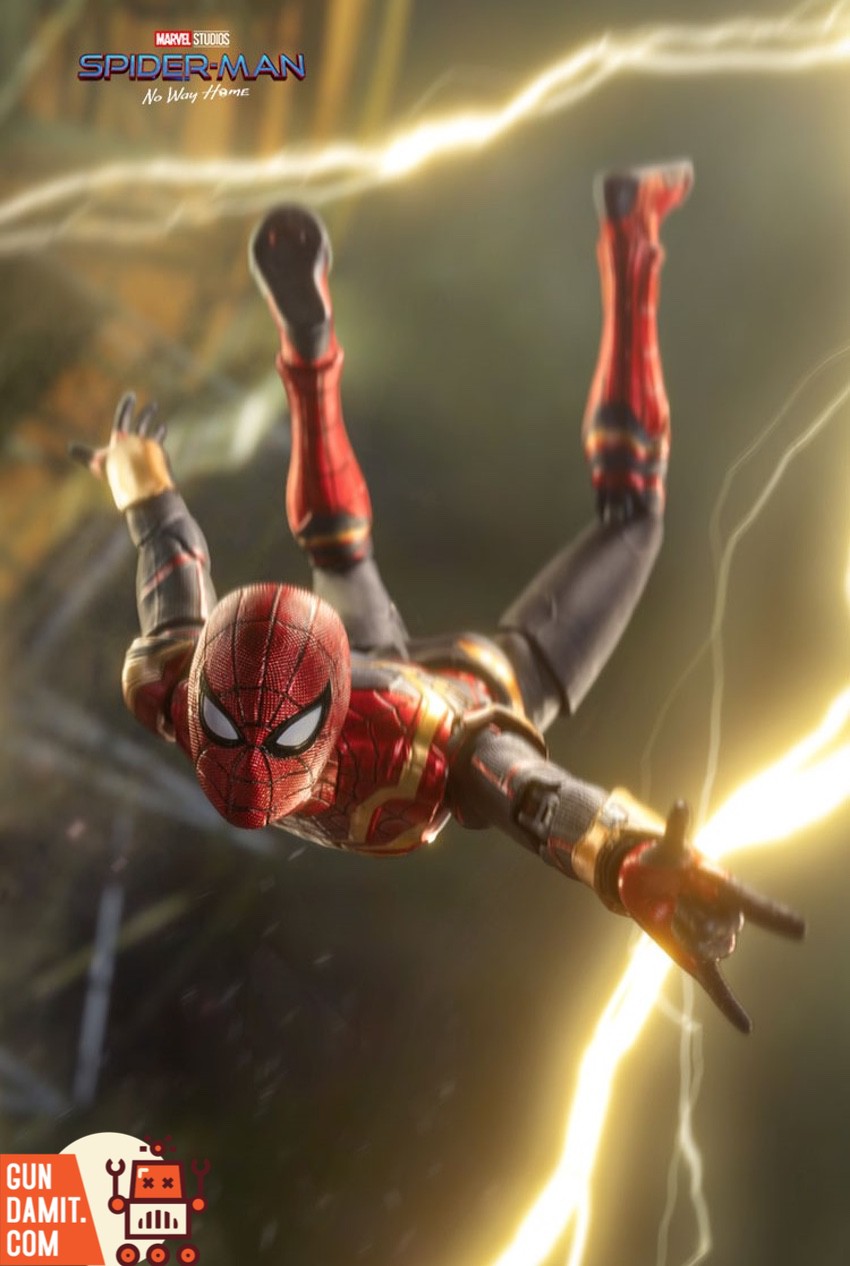 Spider-Man No Way Home red gold version action pose with web effects Spider-Man No Way Home red gold version action pose with web effects