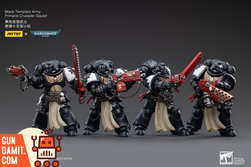 JoyToy 1/18 Black Templars Primaris Crusader Squad four figures group display JoyToy 1/18 Black Templars Primaris Crusader Squad four figures group display