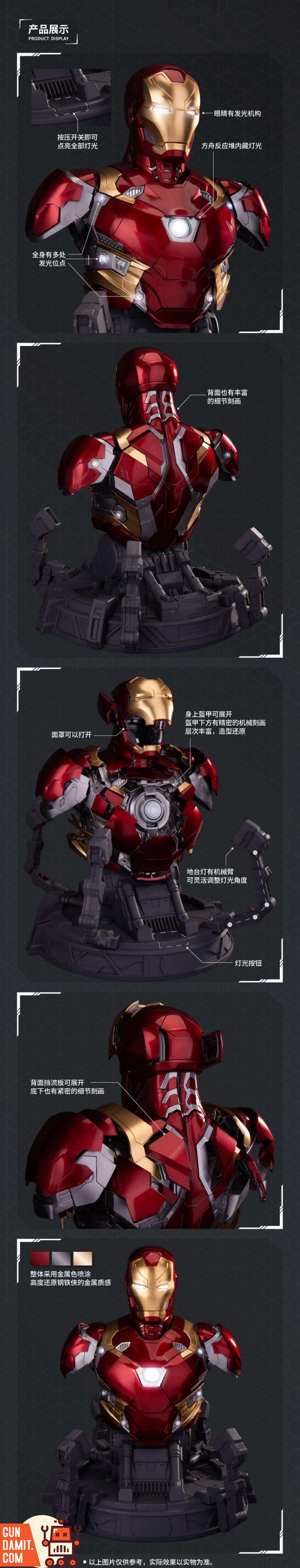 Iron Man MK46 bust close-up showing red and gold armor panel detail Iron Man MK46 bust close-up showing red and gold armor panel detail