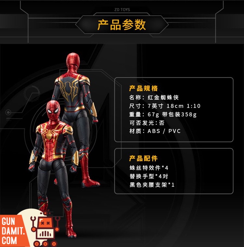 ZT Toys NWH Iron Spider suit close-up of red and gold armor detail ZT Toys NWH Iron Spider suit close-up of red and gold armor detail