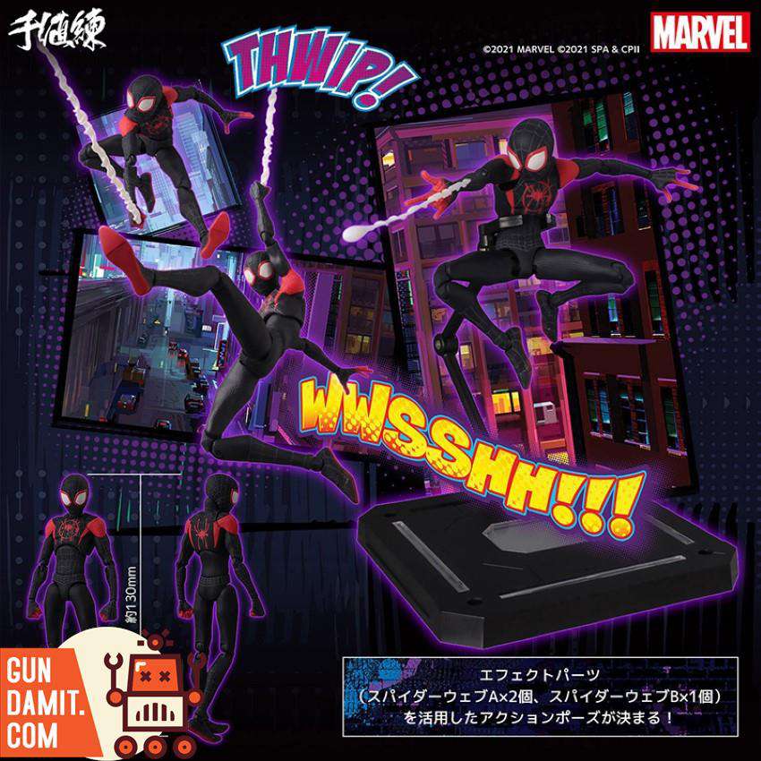Miles Morales figure in black Spider-Man suit with web-slinging action poses Miles Morales figure in black Spider-Man suit with web-slinging action poses