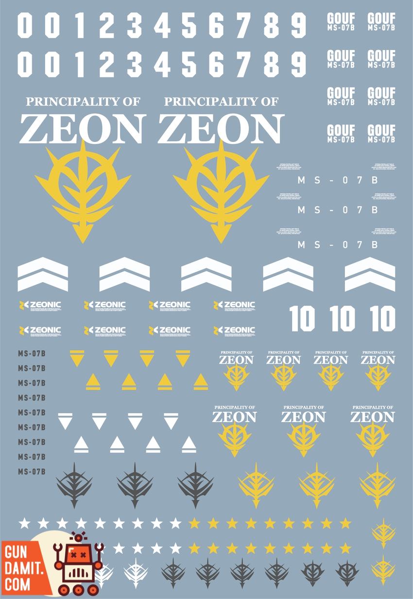 SH Studio Gouf Flight Type decal sheet close-up of military warning markings SH Studio Gouf Flight Type decal sheet close-up of military warning markings