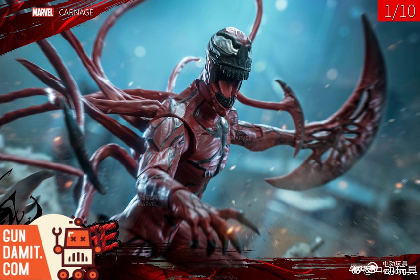 ZT Toys Carnage dynamic attack pose with extended symbiote appendages ZT Toys Carnage dynamic attack pose with extended symbiote appendages