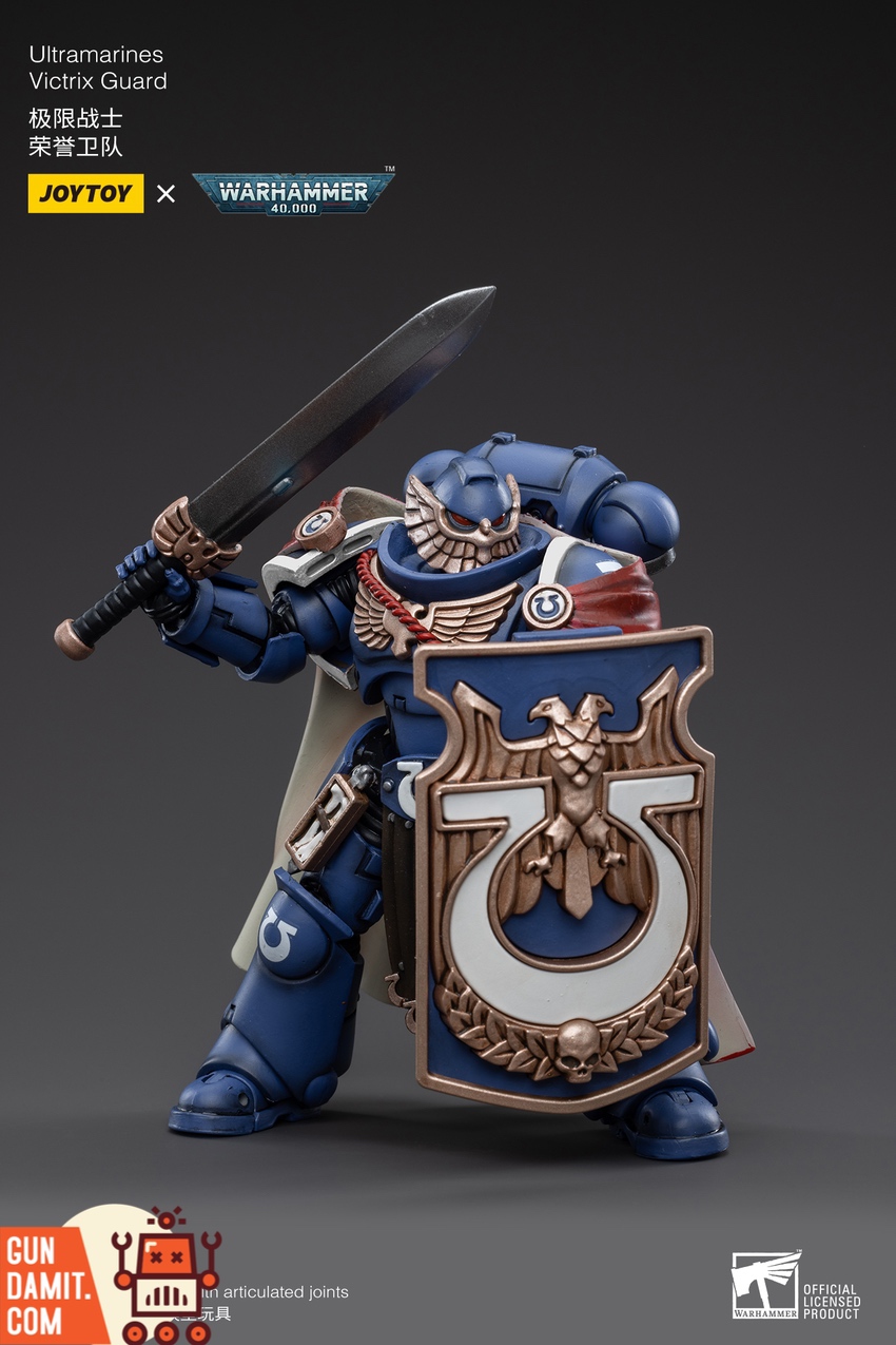 Victrix Guard close-up ornate blue armor with eagle chest insignia Victrix Guard close-up ornate blue armor with eagle chest insignia
