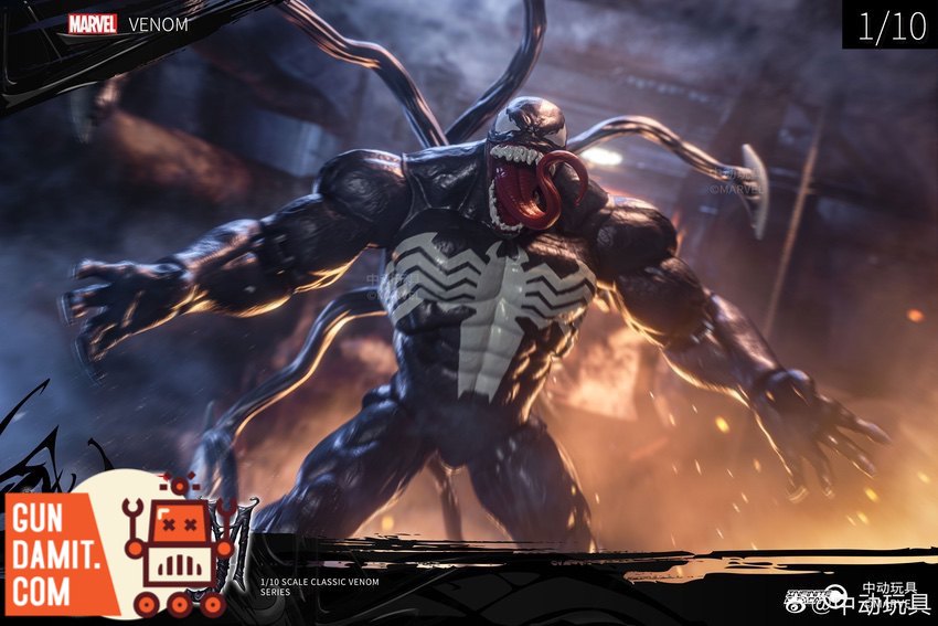 ZT Toys 1/10 Marvel Venom figure showing muscular symbiote body with tendrils ZT Toys 1/10 Marvel Venom figure showing muscular symbiote body with tendrils