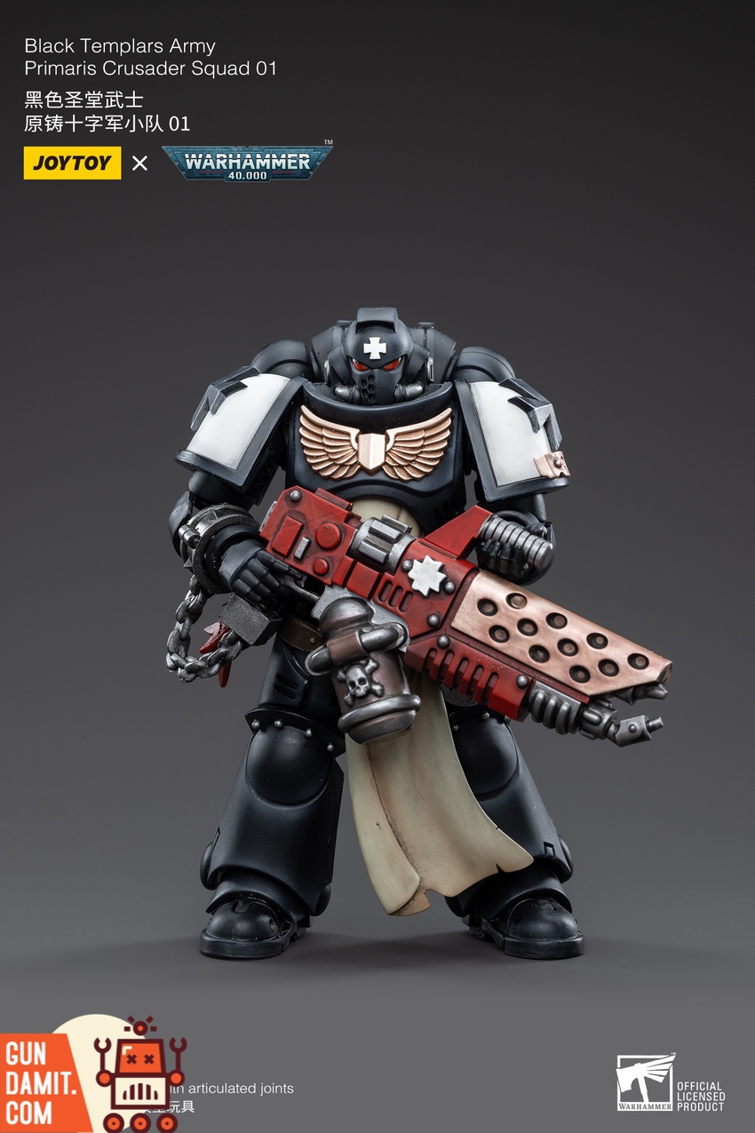Black Templars Crusader with chainsword and bolt pistol close-up Black Templars Crusader with chainsword and bolt pistol close-up