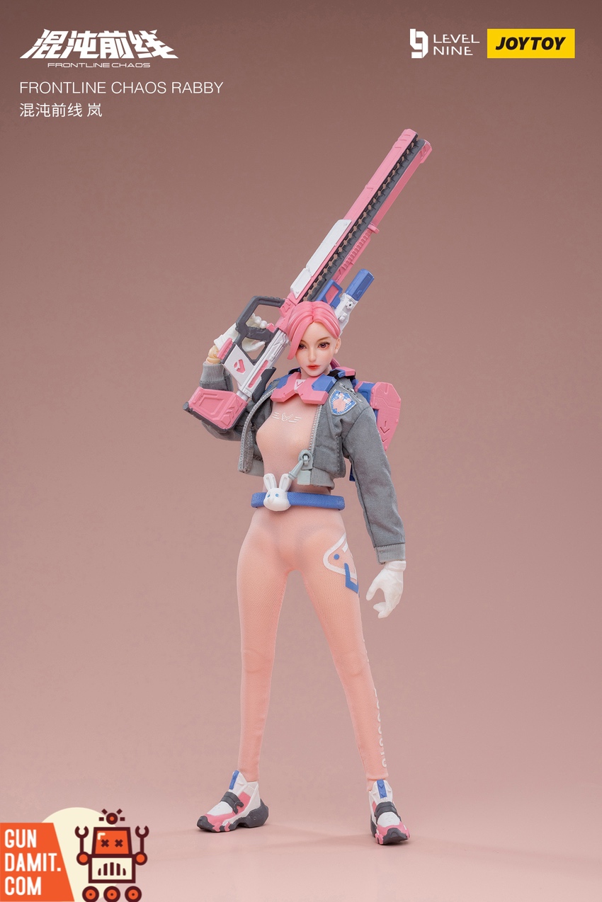 Rabby figure front view showing pink hair and grey hoodie outfit Rabby figure front view showing pink hair and grey hoodie outfit