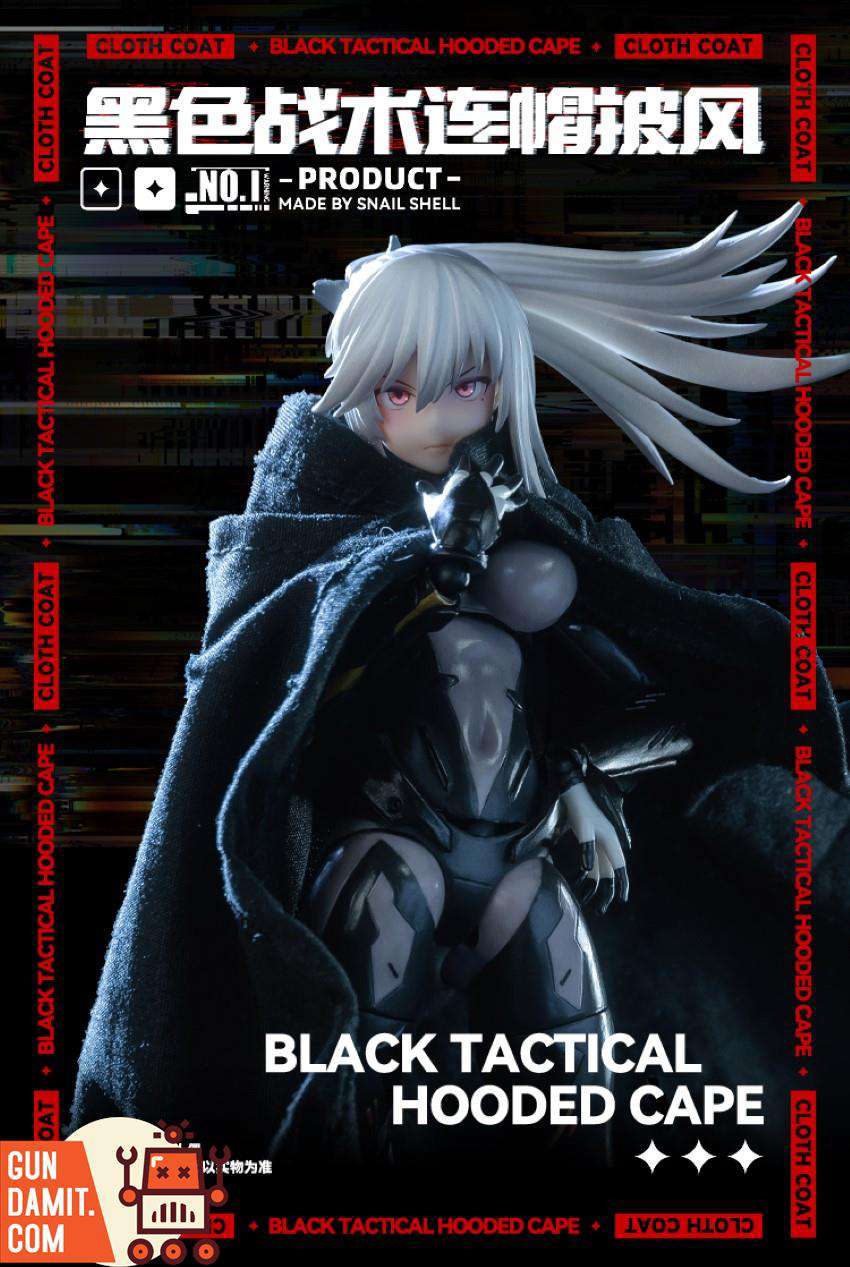 Black tactical hooded cape hood and collar detail Black tactical hooded cape hood and collar detail