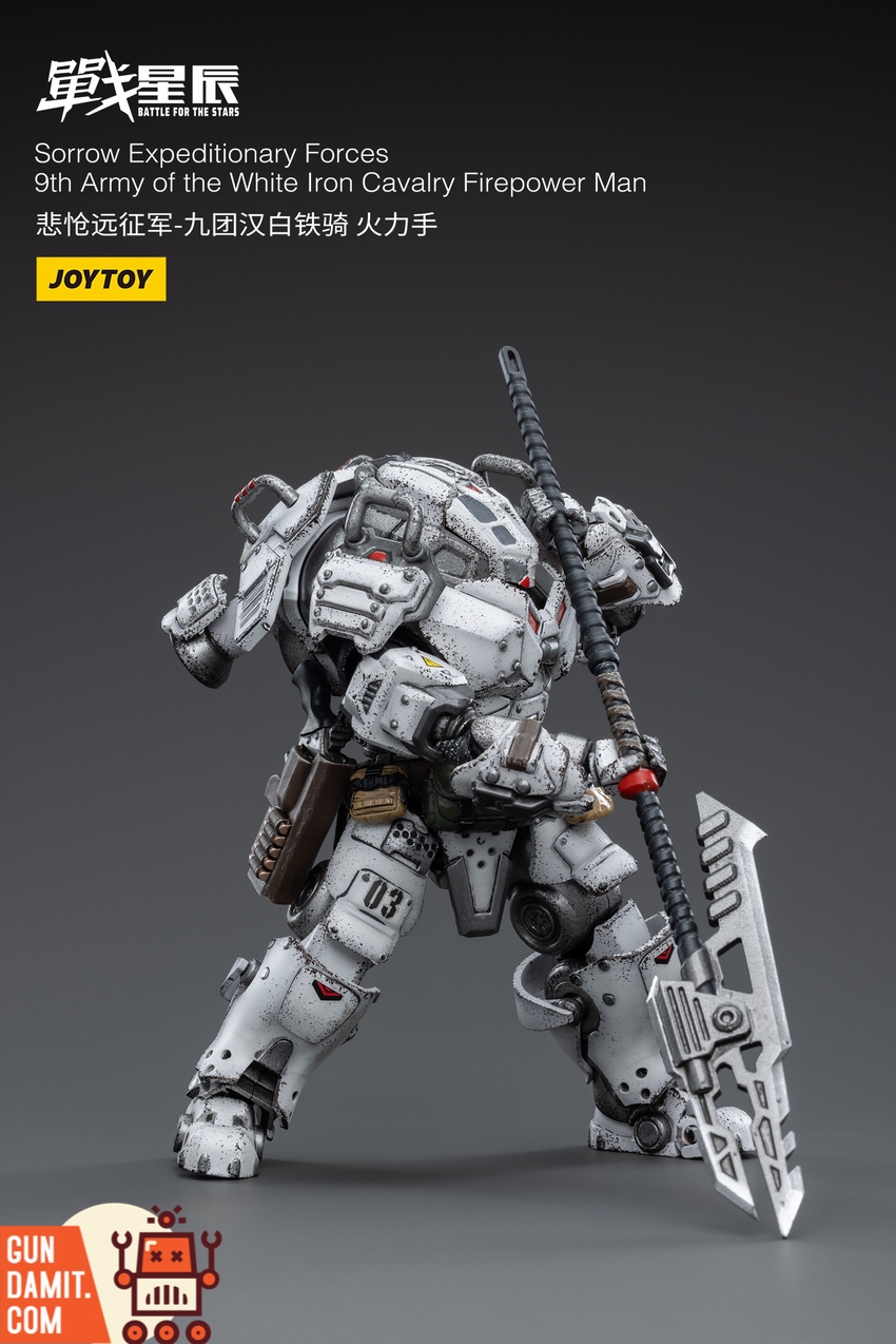 White Iron Cavalry figure front view weathered white armor White Iron Cavalry figure front view weathered white armor