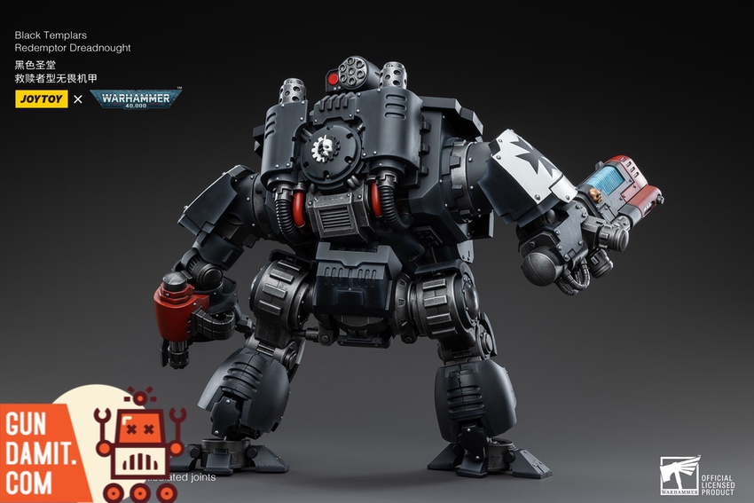 JoyToy 1/18 Black Templars Redemptor Dreadnought front view with weapons JoyToy 1/18 Black Templars Redemptor Dreadnought front view with weapons