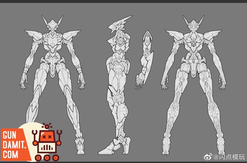 Flash Point Dome Wings Cang-Yu mecha concept art showing front side and rear three-view design Flash Point Dome Wings Cang-Yu mecha concept art showing front side and rear three-view design