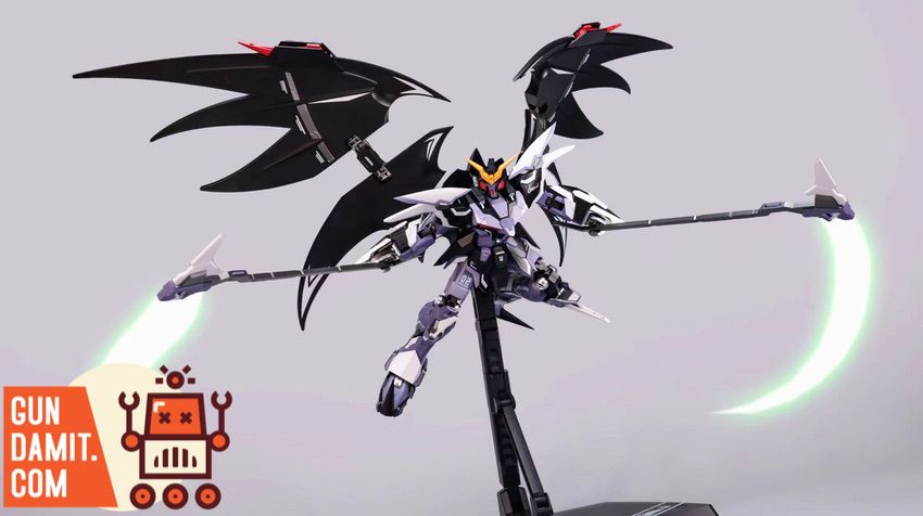 4th Party Deathscythe Hell close-up showing detailed head sculpt and green beam scythe 4th Party Deathscythe Hell close-up showing detailed head sculpt and green beam scythe