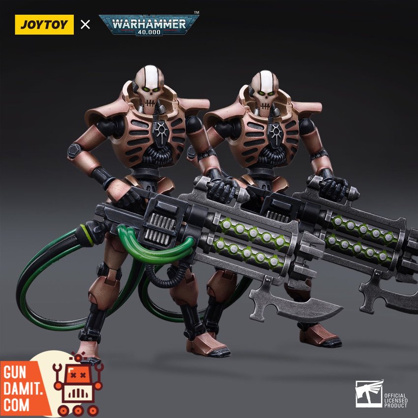 JoyToy 1/18 WH40K Necrons Szarekhan Dynasty Immortal with Gauss Blaster set of two figures front view JoyToy 1/18 WH40K Necrons Szarekhan Dynasty Immortal with Gauss Blaster set of two figures front view
