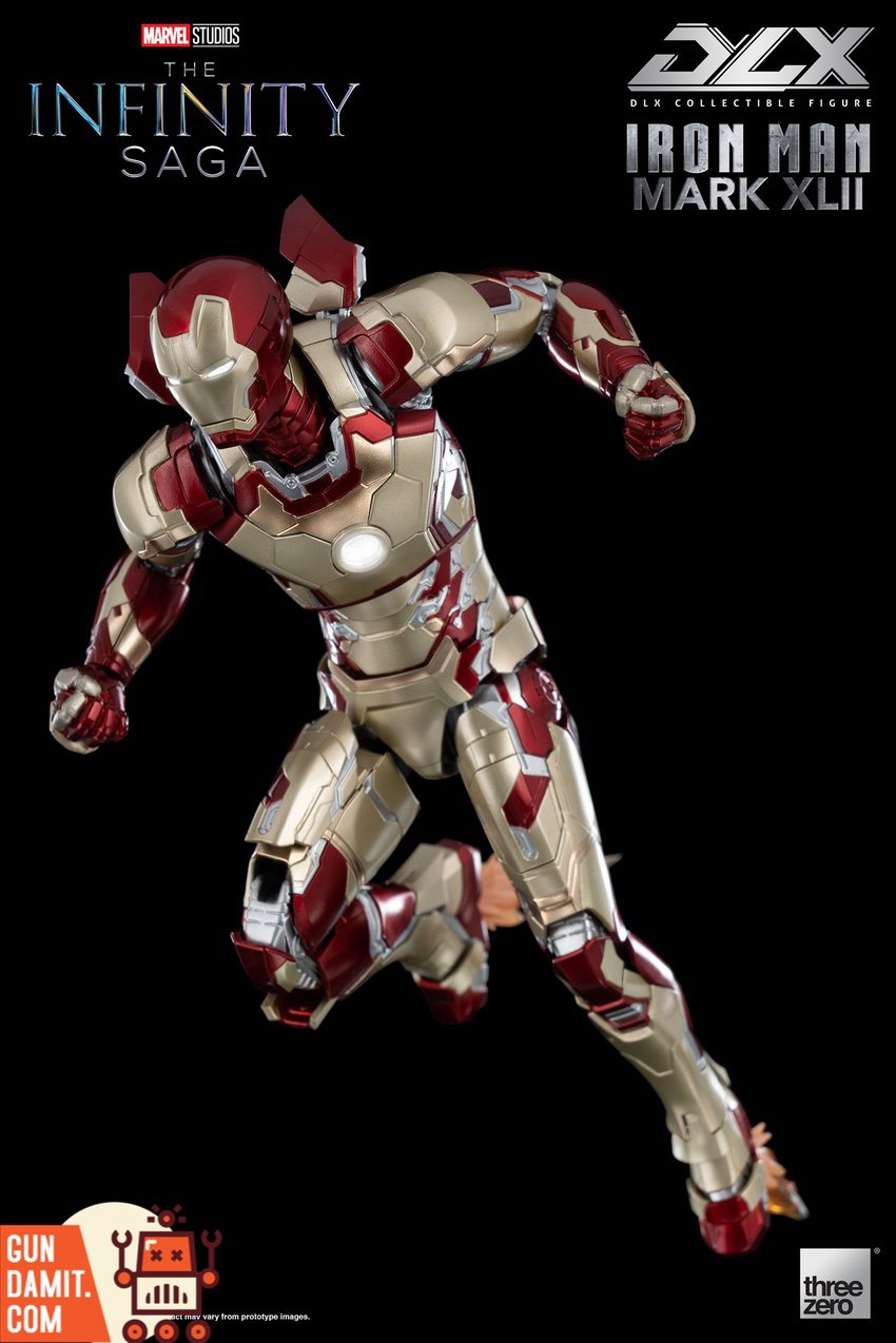 Threezero DLX Iron Man Mark 42 dynamic flight action pose Threezero DLX Iron Man Mark 42 dynamic flight action pose
