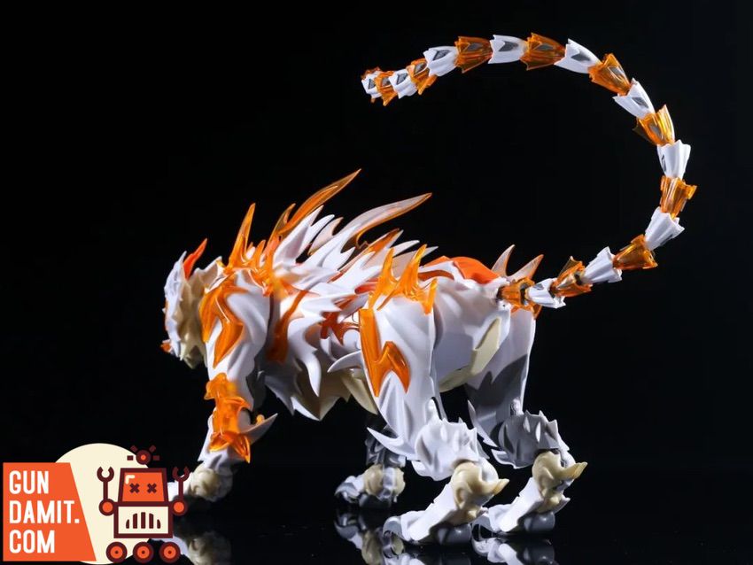 ShenX White Tiger rear angle view with articulated tail curved upward ShenX White Tiger rear angle view with articulated tail curved upward