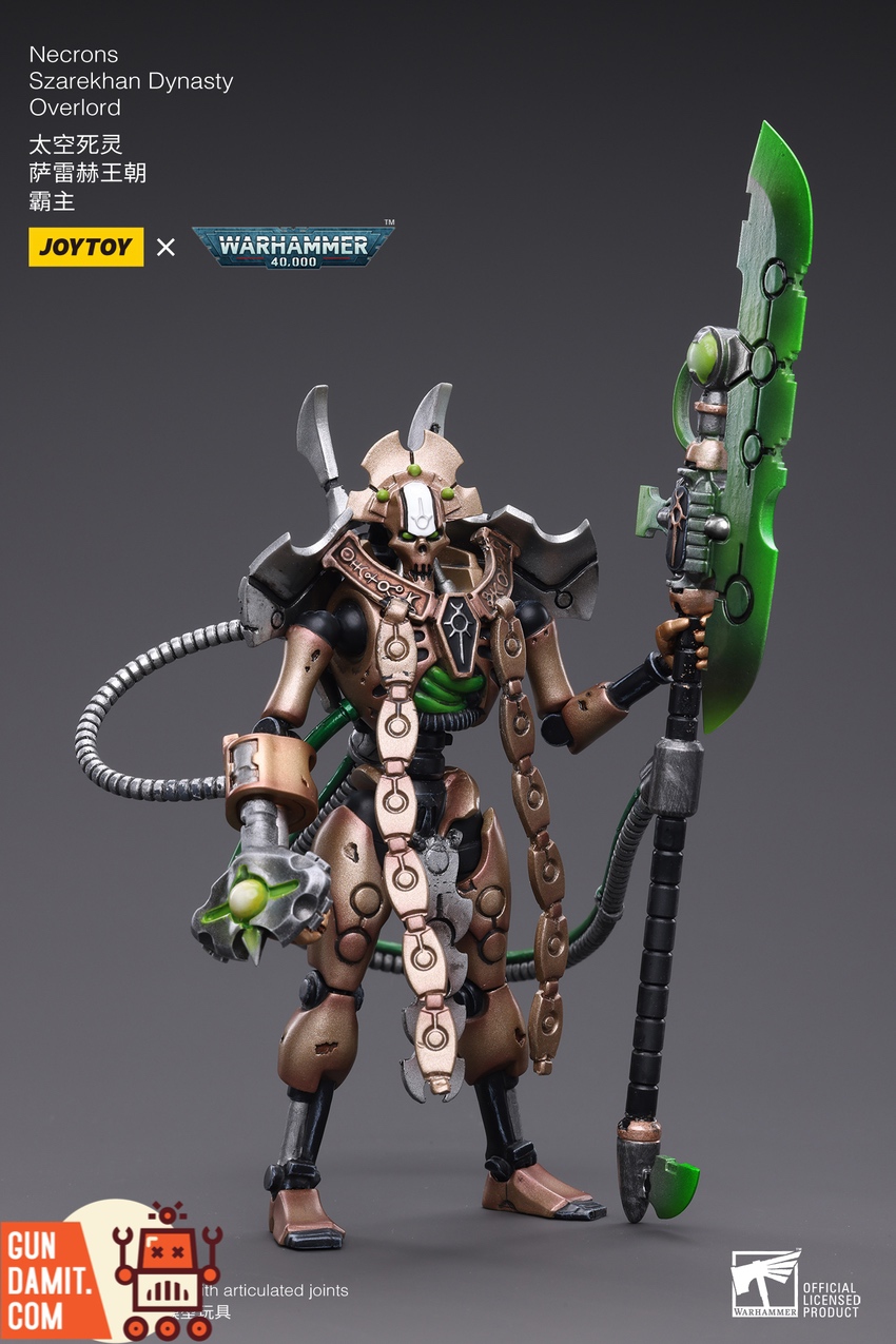 JoyToy WH40K Necrons Overlord side view with cape and staff weapon JoyToy WH40K Necrons Overlord side view with cape and staff weapon
