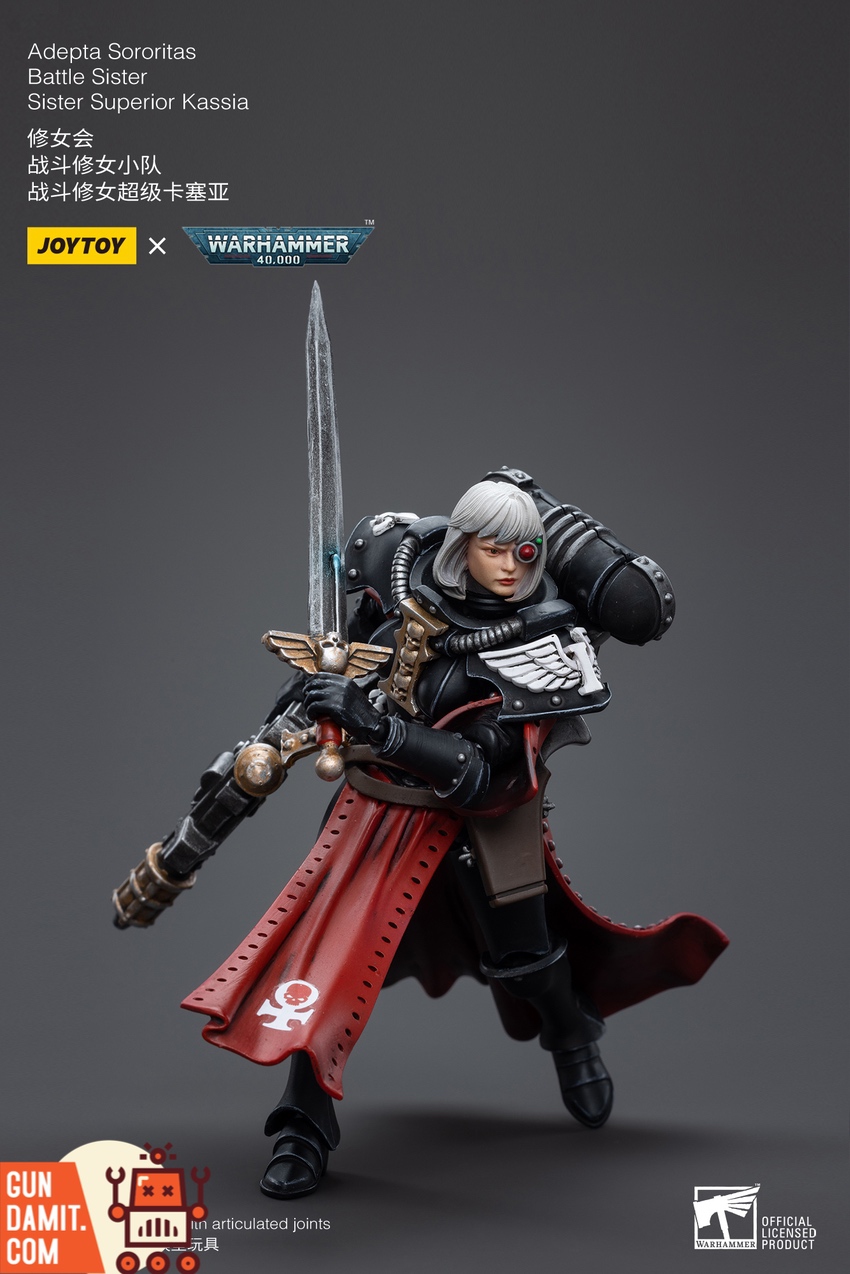 JoyToy WH40K Kassia side angle showing ornate armor and red cloth JoyToy WH40K Kassia side angle showing ornate armor and red cloth