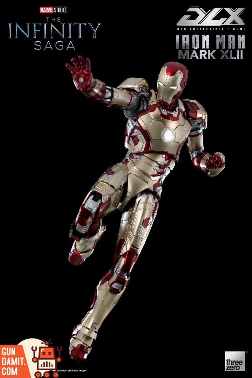 Threezero Infinity Saga Iron Man Mk42 side view showing armor panel lines Threezero Infinity Saga Iron Man Mk42 side view showing armor panel lines