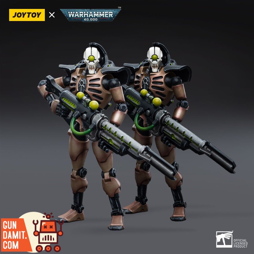 JoyToy 1/18 WH40K Necrons Szarekhan Dynasty Deathmark set of two front view with sniper weapons JoyToy 1/18 WH40K Necrons Szarekhan Dynasty Deathmark set of two front view with sniper weapons