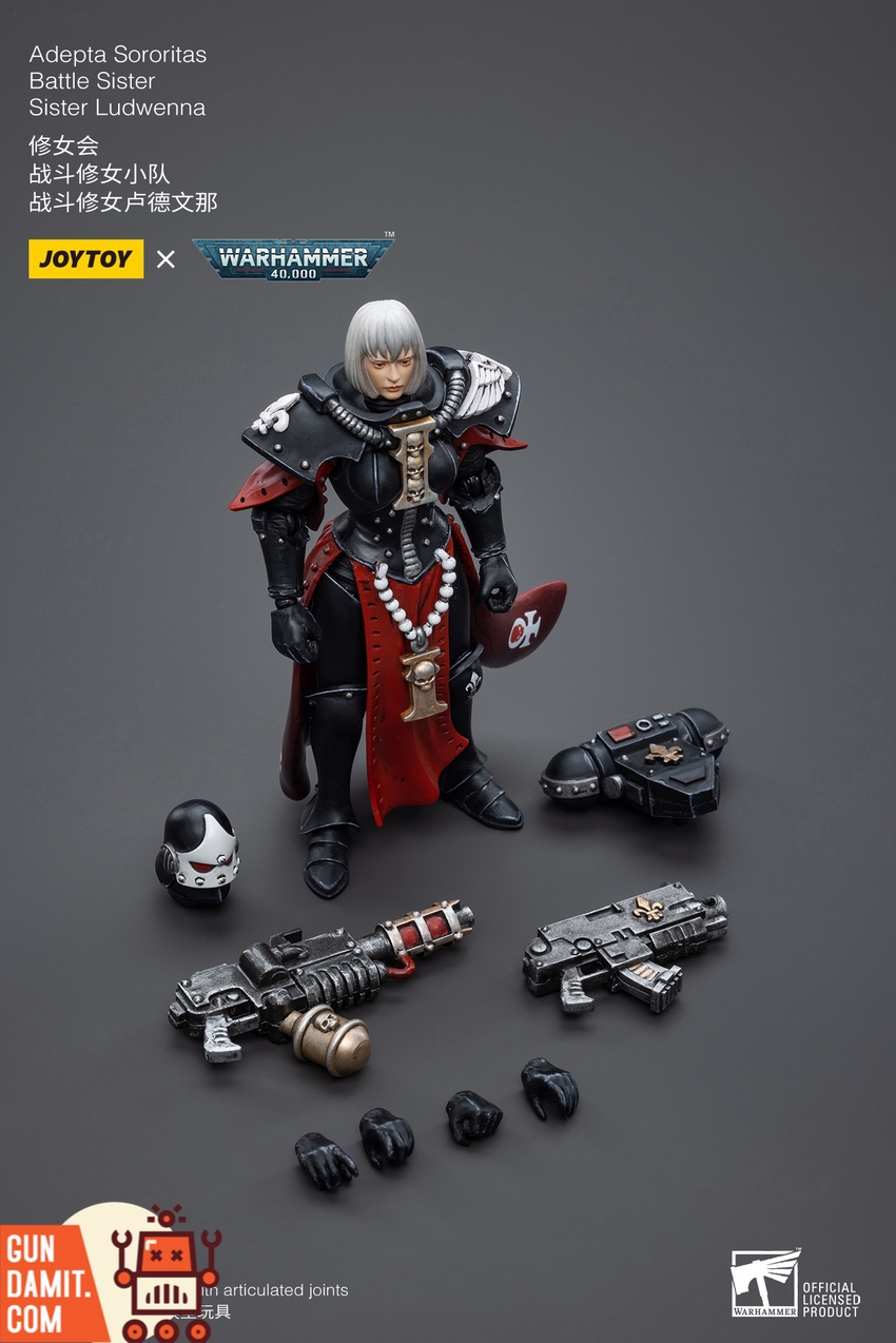 JoyToy Adepta Sororitas Ludwenna rear view with backpack and equipment JoyToy Adepta Sororitas Ludwenna rear view with backpack and equipment