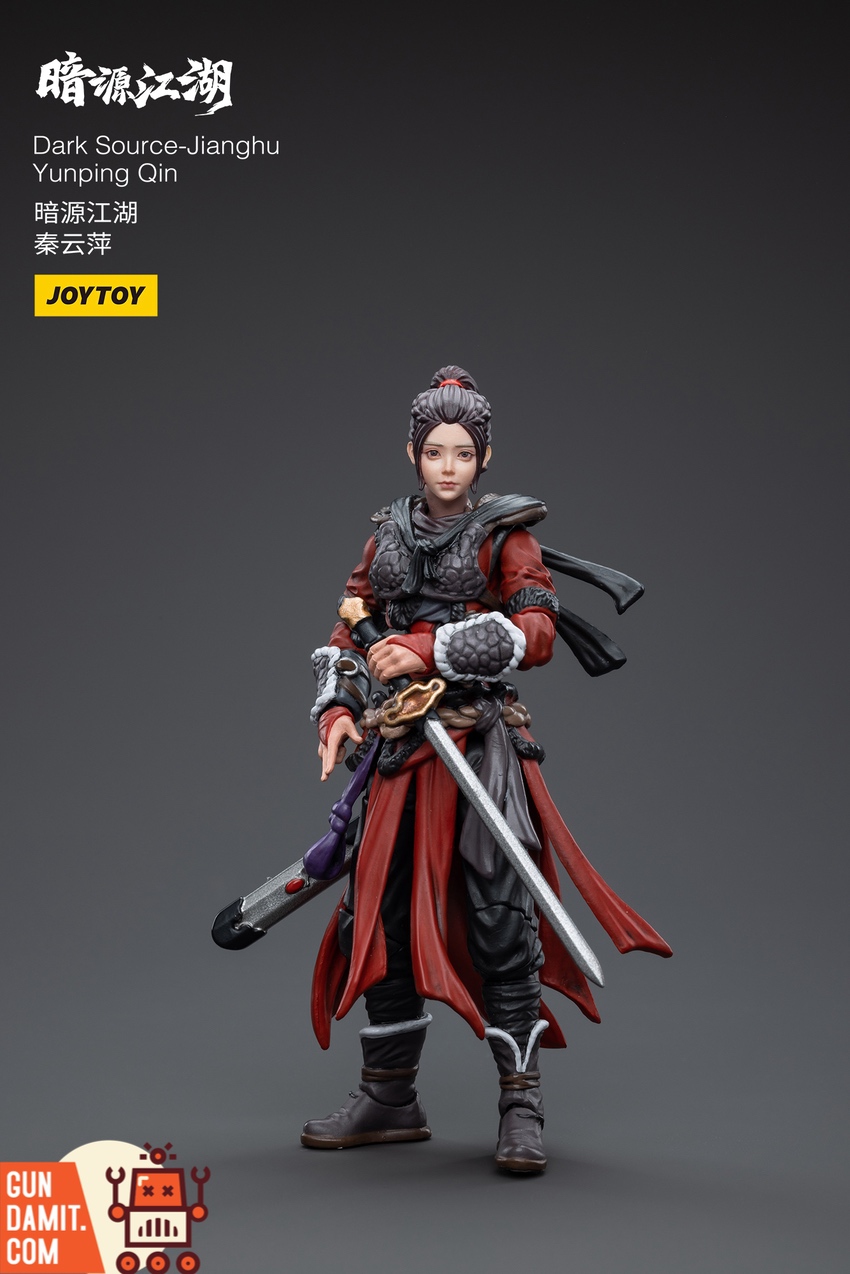 JoyToy 1/18 Dark Source Jianghu Yunping Qin front standing pose with twin swords in red robes JoyToy 1/18 Dark Source Jianghu Yunping Qin front standing pose with twin swords in red robes