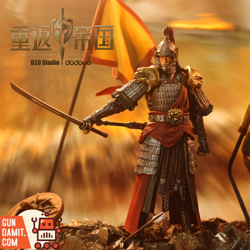 D20 Studio Chinese Swordsman Gold Armor figure on battlefield diorama with sword D20 Studio Chinese Swordsman Gold Armor figure on battlefield diorama with sword
