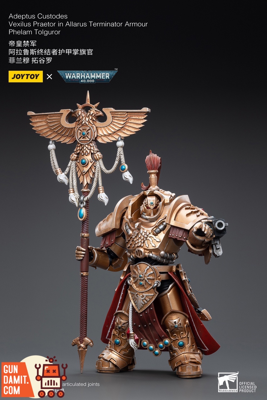 JoyToy Custodes Vexilus Praetor action pose with banner raised JoyToy Custodes Vexilus Praetor action pose with banner raised