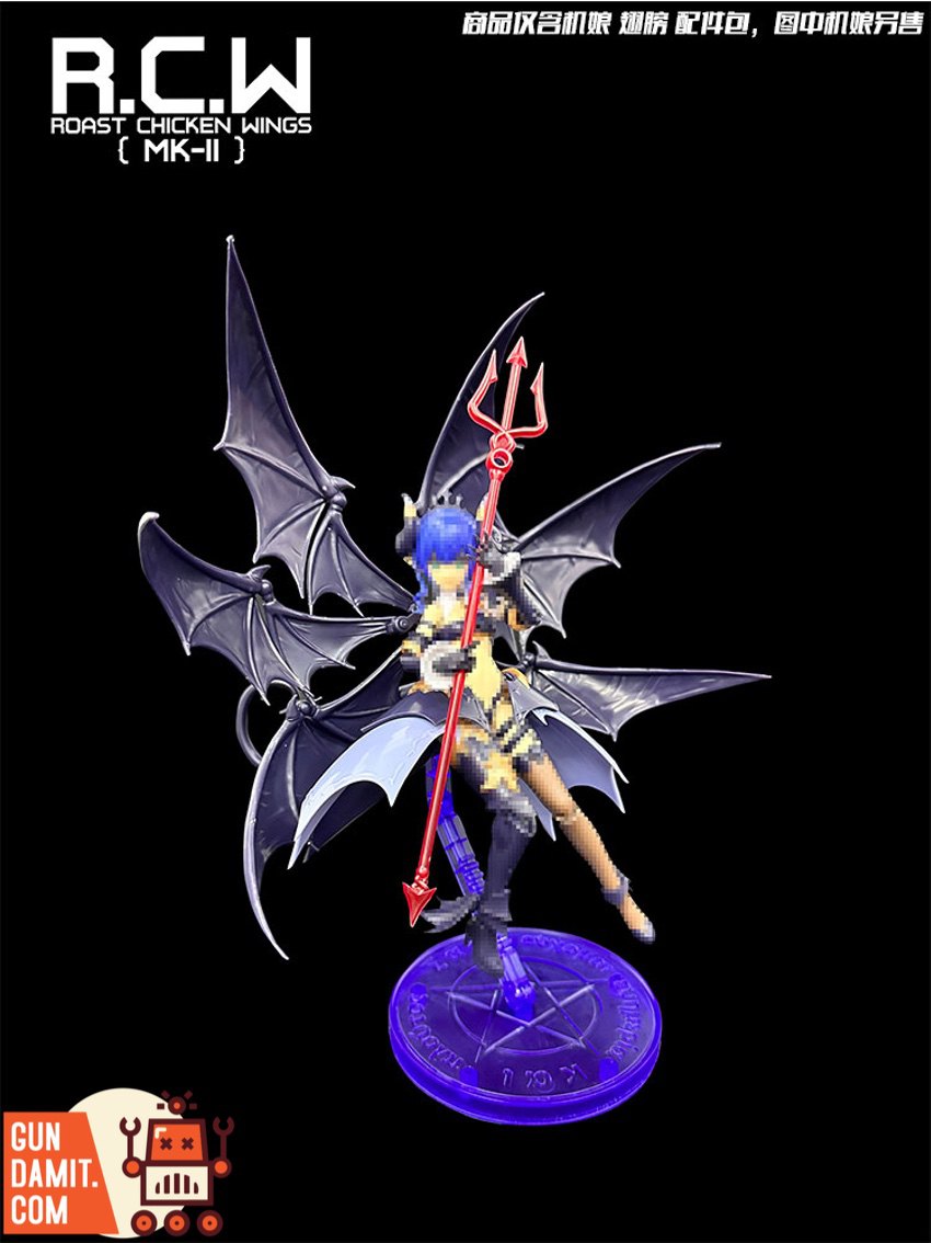 RCW Little Devil Wings assembled on mecha girl figure showing wing spread RCW Little Devil Wings assembled on mecha girl figure showing wing spread