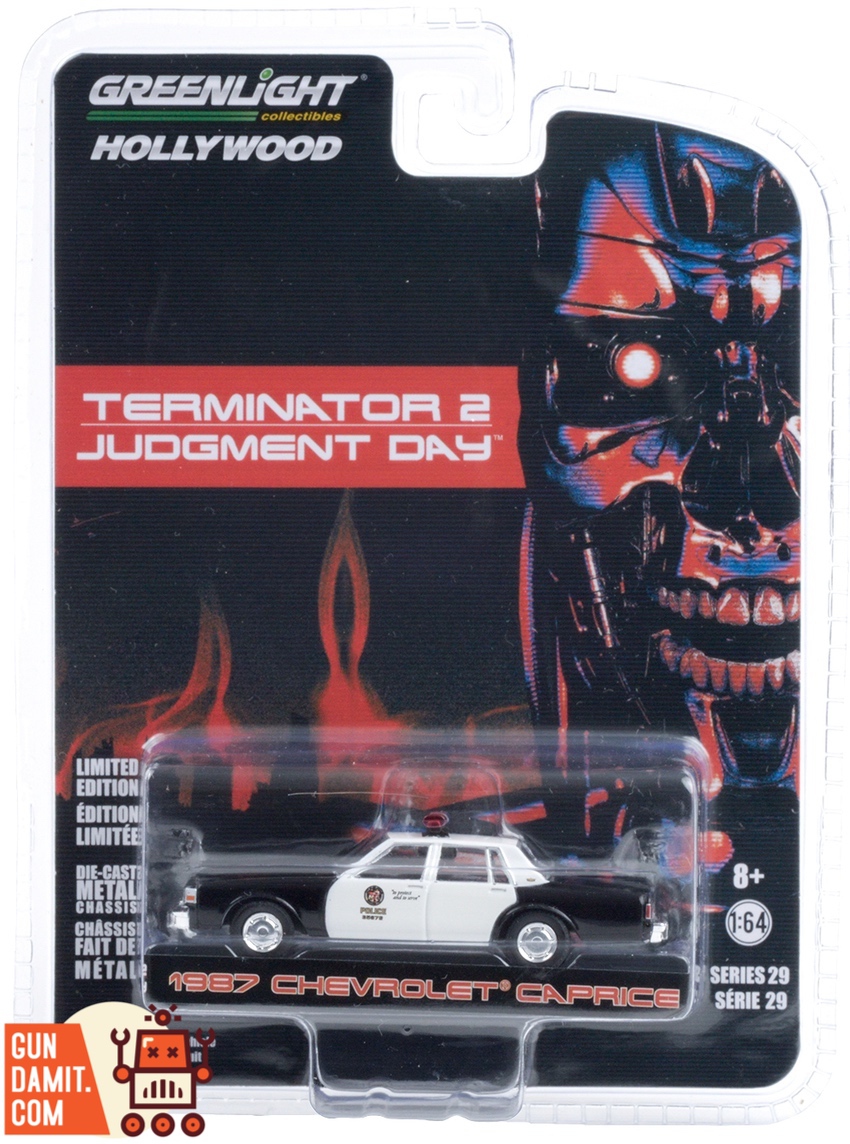 GreenLight Terminator 2 Chevy Caprice police car side profile with movie branding GreenLight Terminator 2 Chevy Caprice police car side profile with movie branding