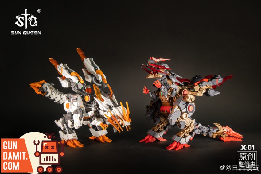 Sun Queen X-01 mech dinosaur model kit side view showing weapon detail Sun Queen X-01 mech dinosaur model kit side view showing weapon detail