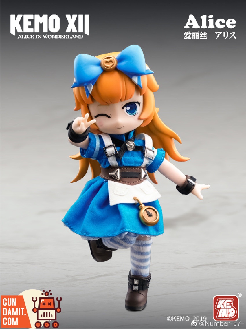 Kemo XII Doll Alice side view showing blue dress and articulation Kemo XII Doll Alice side view showing blue dress and articulation