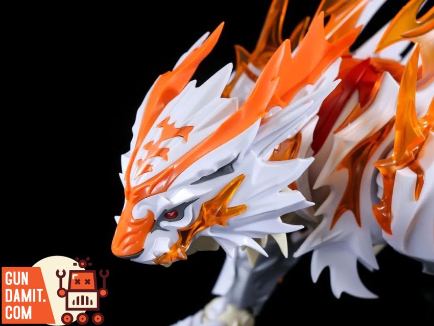 ShenX White Tiger close-up of head with orange flame mane and red eyes ShenX White Tiger close-up of head with orange flame mane and red eyes