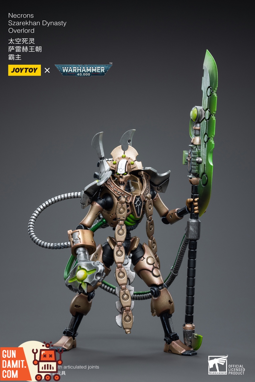 JoyToy Necrons Szarekhan Overlord action pose with glowing green effects JoyToy Necrons Szarekhan Overlord action pose with glowing green effects
