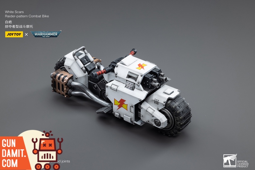 JoyToy White Scars Raider-pattern Combat Bike top-down angled view JoyToy White Scars Raider-pattern Combat Bike top-down angled view