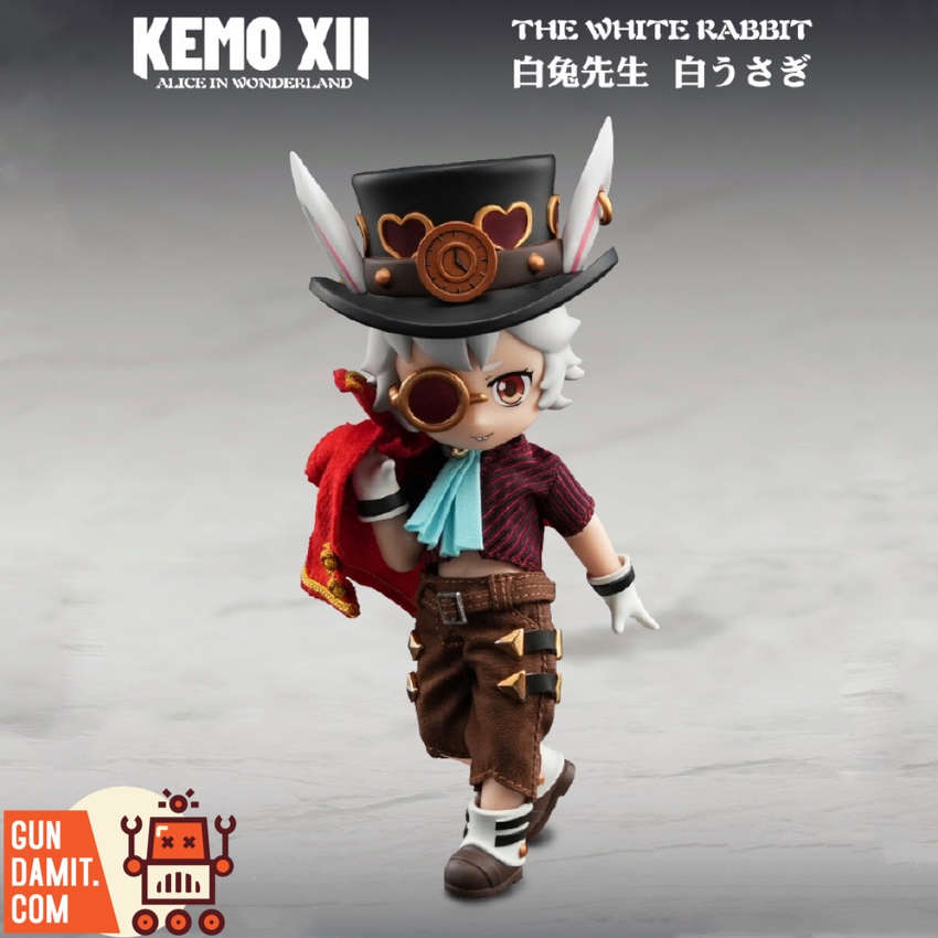 Kemo XII Doll KM004 Alice in Wonderland White Rabbit front view with steampunk top hat and goggles Kemo XII Doll KM004 Alice in Wonderland White Rabbit front view with steampunk top hat and goggles