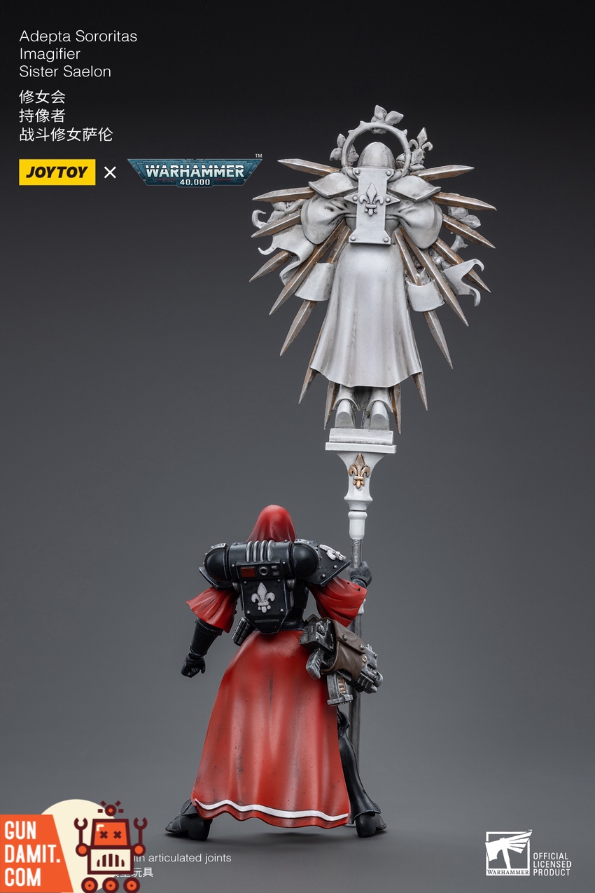 JoyToy Imagifier Sister Saelon close-up showing banner saint sculpture detail JoyToy Imagifier Sister Saelon close-up showing banner saint sculpture detail